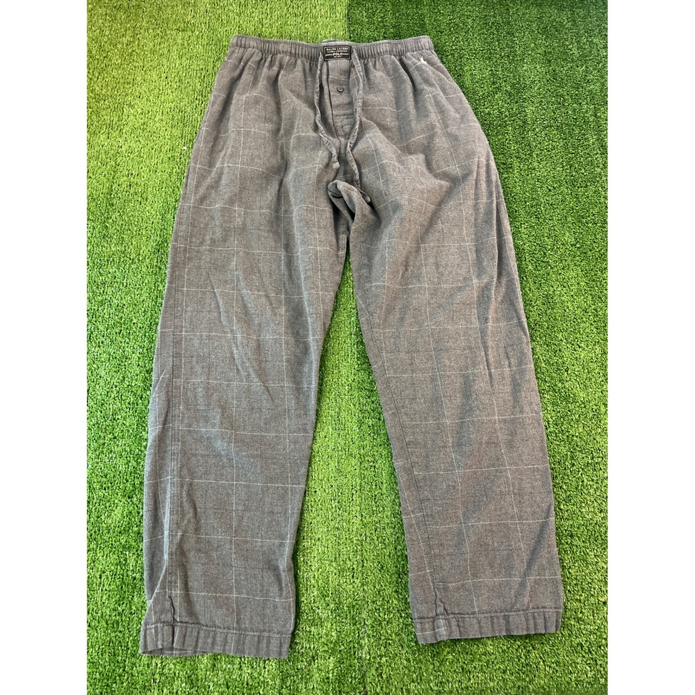 Polo Ralph Lauren Mens Grey Windowpane Plaid Flannel Pajama Pants Lounge Sleep L